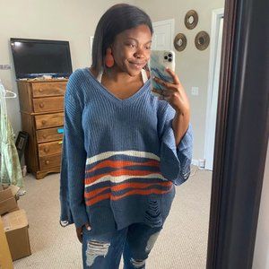 Indigo Distressed Sweater Top